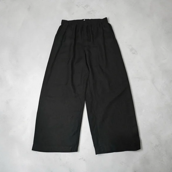 Madewell Black Breezewoven Pull-On High-Rise Straight Linen Blend Pants - Medium - Picture 2 of 11